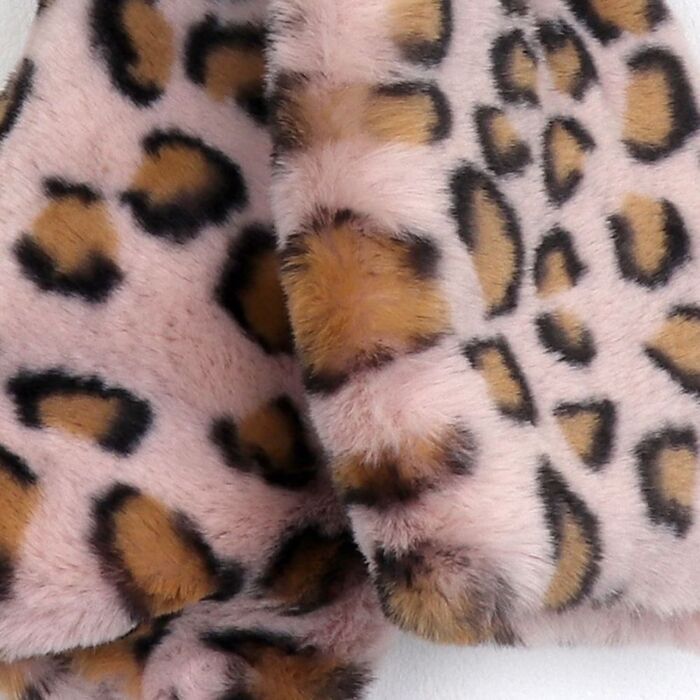 Faux Fur Animal Print Scarf - Pink
