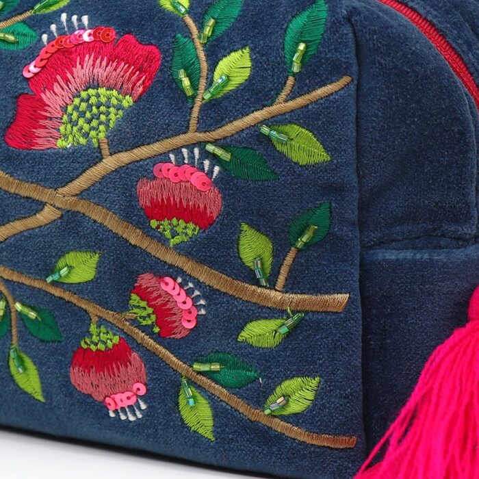 Velvet embroidered cosmetic bag