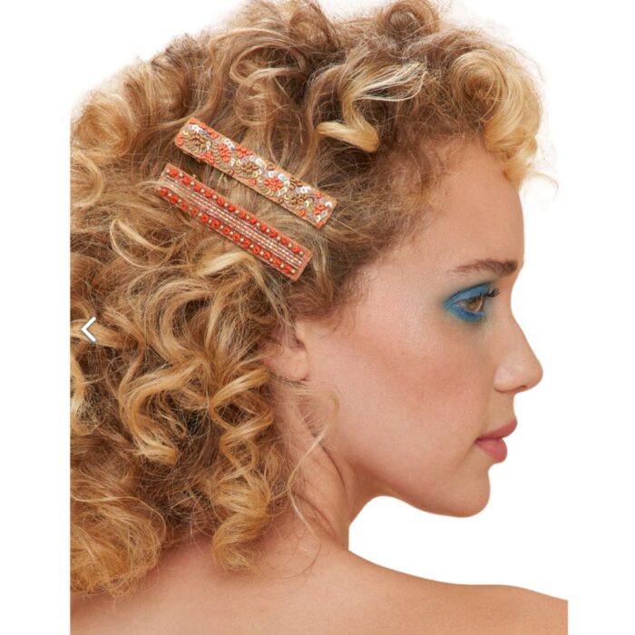 Narrow Jewelled Hair Bar (Set of 2) - Coral Ovals & Beads