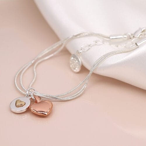 Silver plated heart charm bracelet