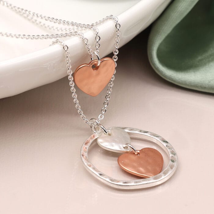 Silver and gold plated layered heart necklace