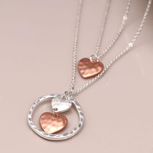 Silver and gold plated layered heart necklace