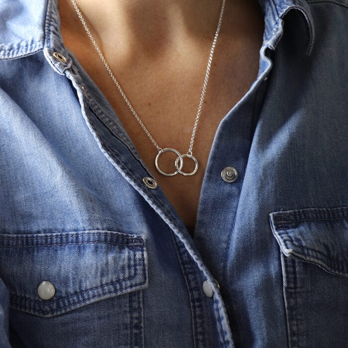 Silver plated double ring necklace