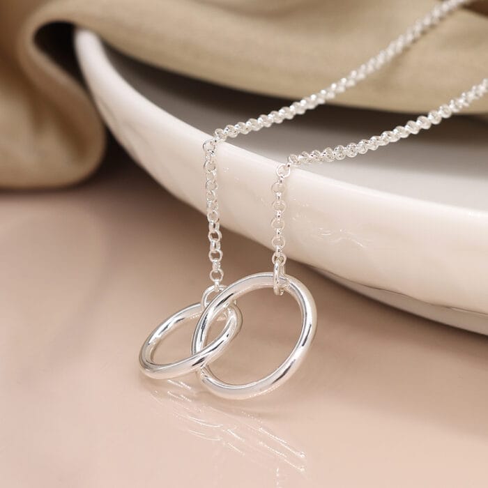 Silver plated double ring necklace