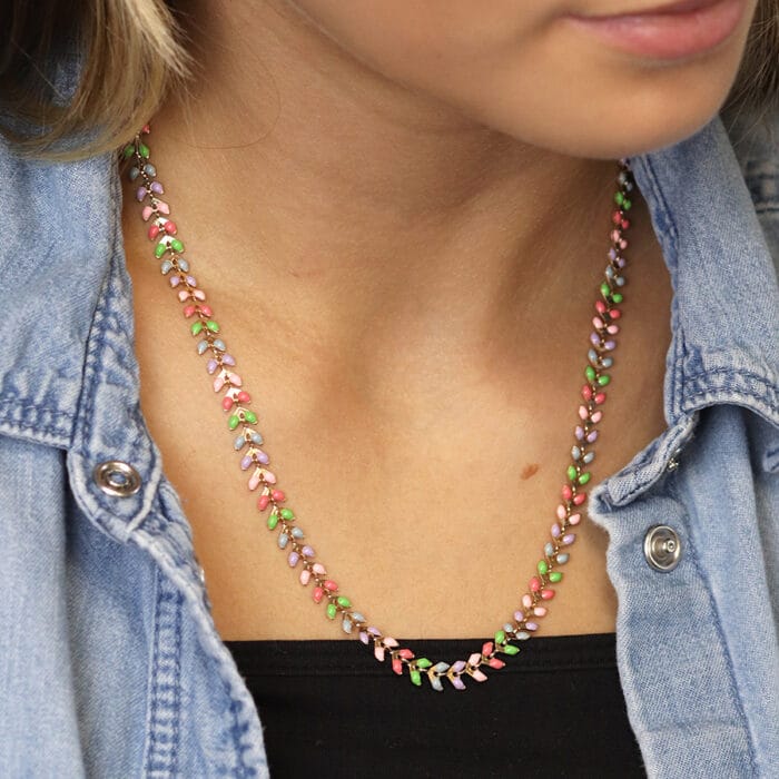 Multi pastel leaf necklace