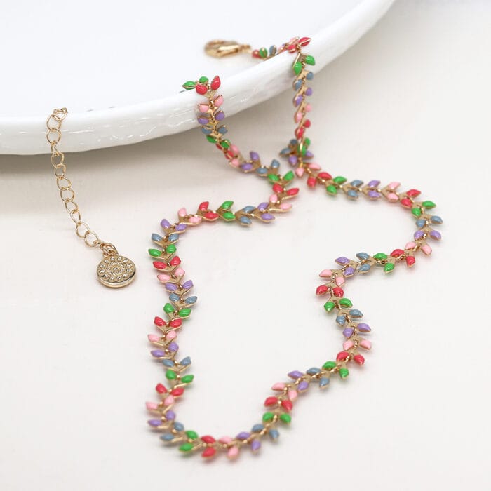 Multi pastel leaf necklace