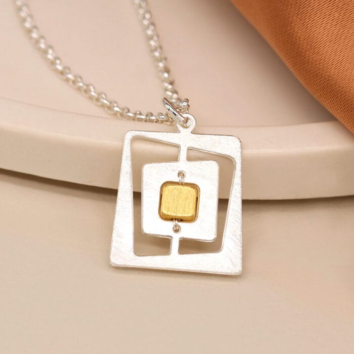 silver plated irregular nested square necklace