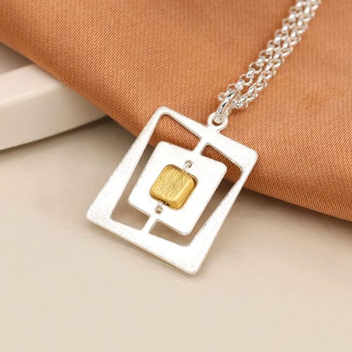 silver plated irregular nested square necklace