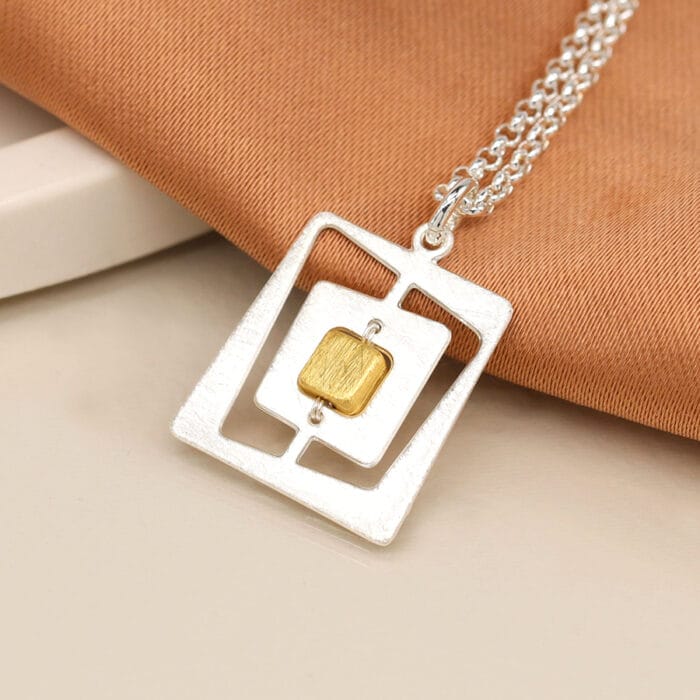silver plated irregular nested square necklace
