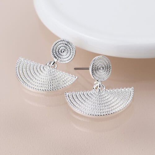 Silver plated disc and half moon earrings