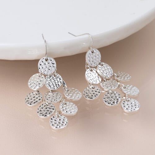Silver plated hammered discs earrings