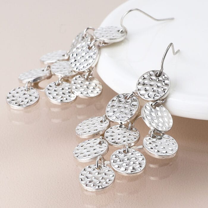Silver plated hammered discs earrings