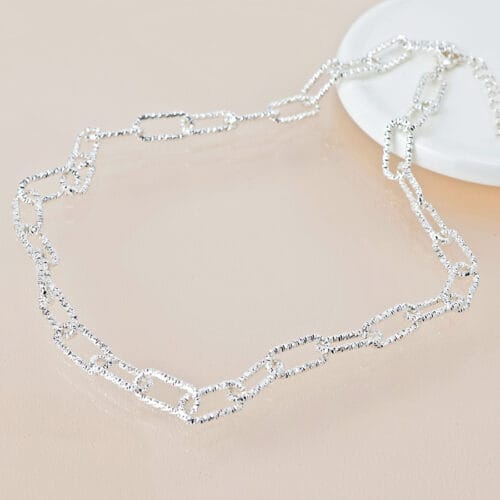 Silver plated textured link necklace