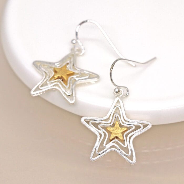 Silver plated stars earrings