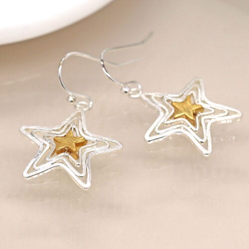Silver plated stars earrings