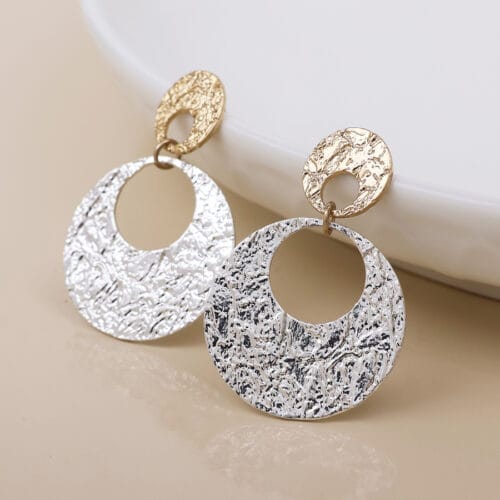 Eclipse textured silver plated and golden earrings