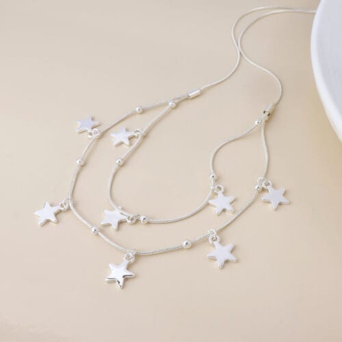 silver plated stars necklace